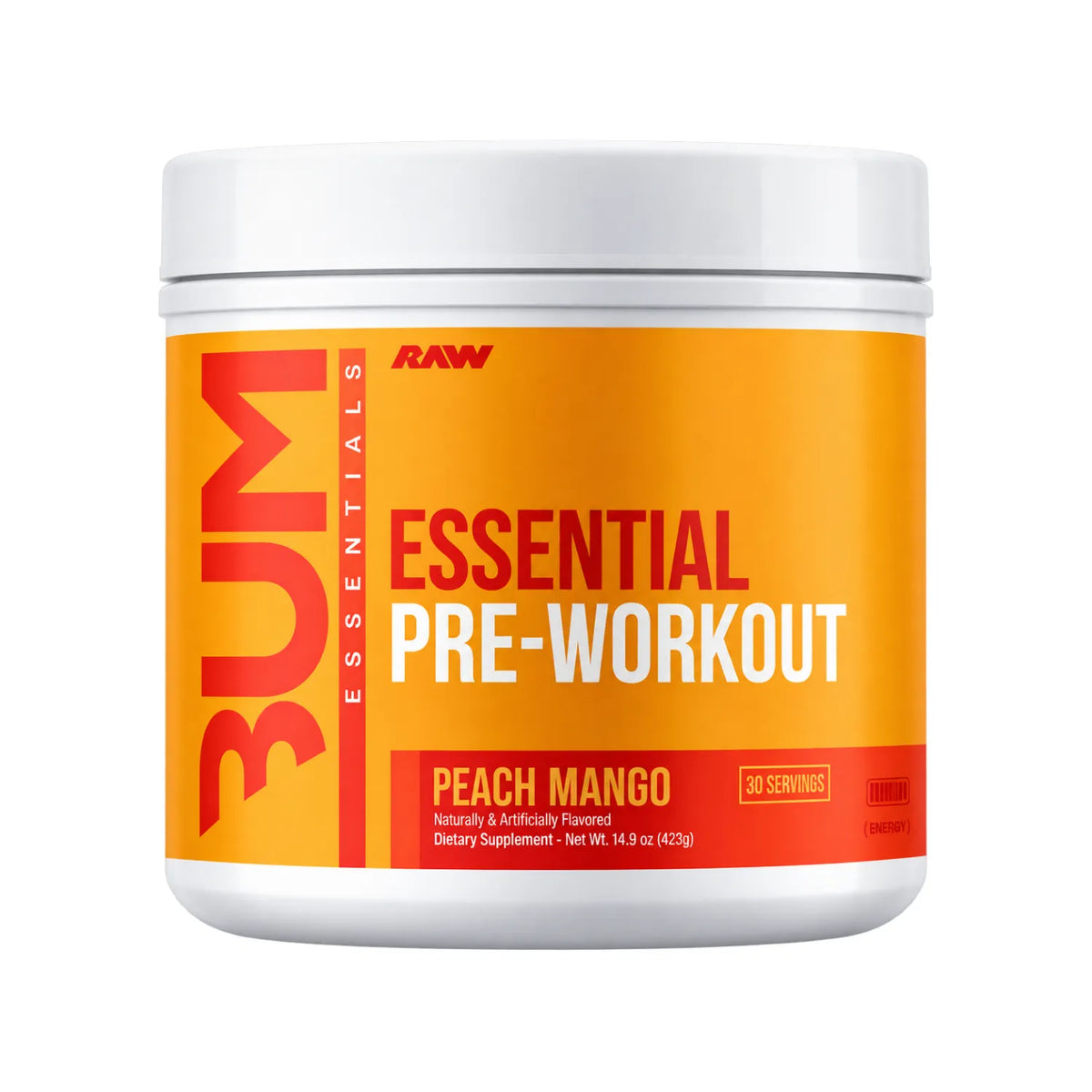 RAW CBUM Essential Pre-Entreno 399 g / 30 Servicios | Energía, enfoque y rendimiento deportivo | 200 mg de cafeína por porción | Con L-Citrulina, Beta-Alanina, L-Tirosina y Taurina | Suplemento alimenticio