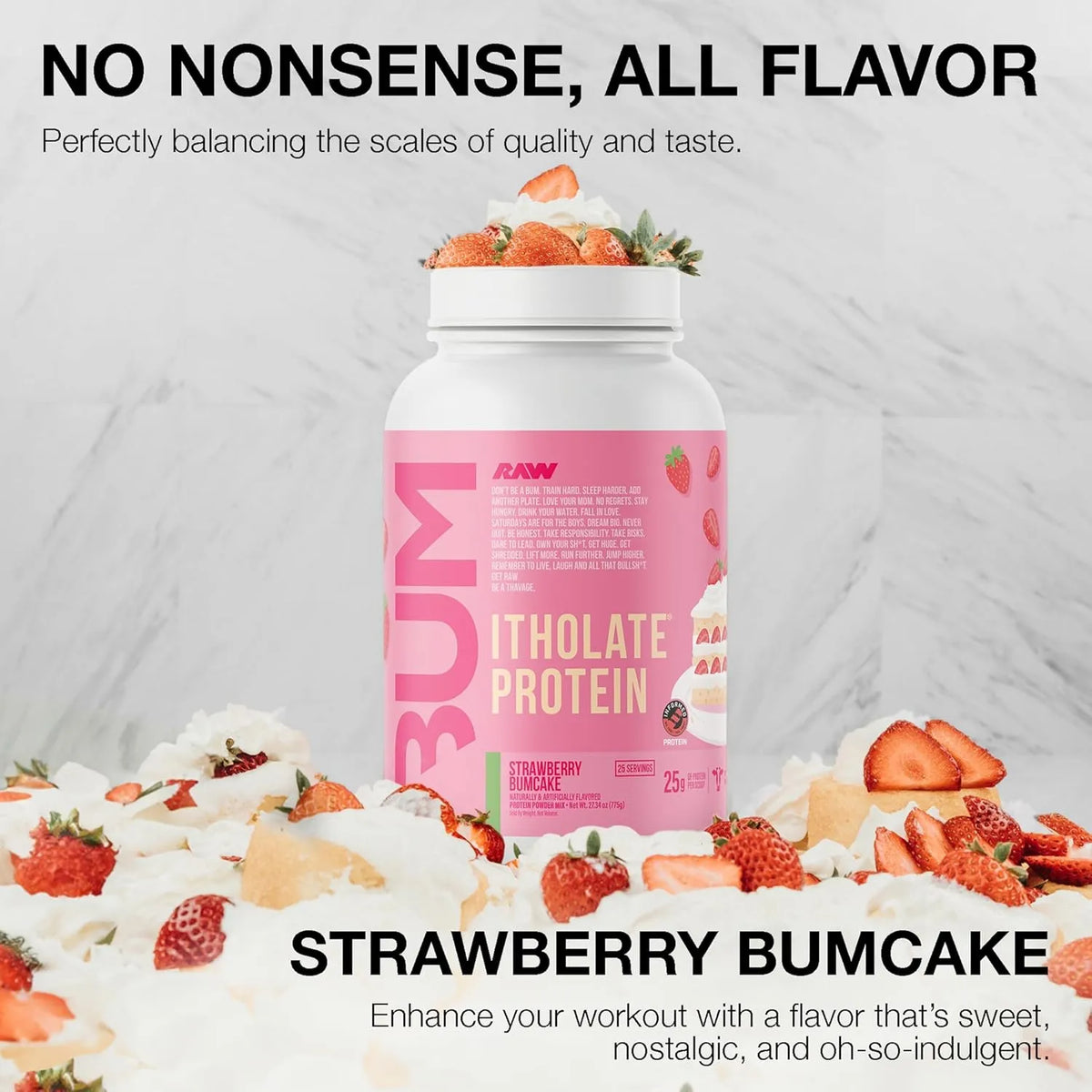 Raw Nutrition, Bum, Proteína Itholate®, Torta de fresa, 775 g (27,34 oz)