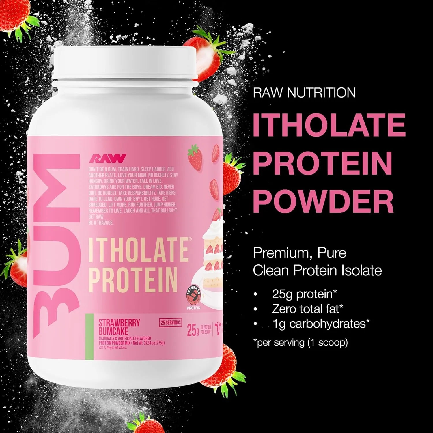Raw Nutrition, Bum, Proteína Itholate®, Torta de fresa, 775 g (27,34 oz)