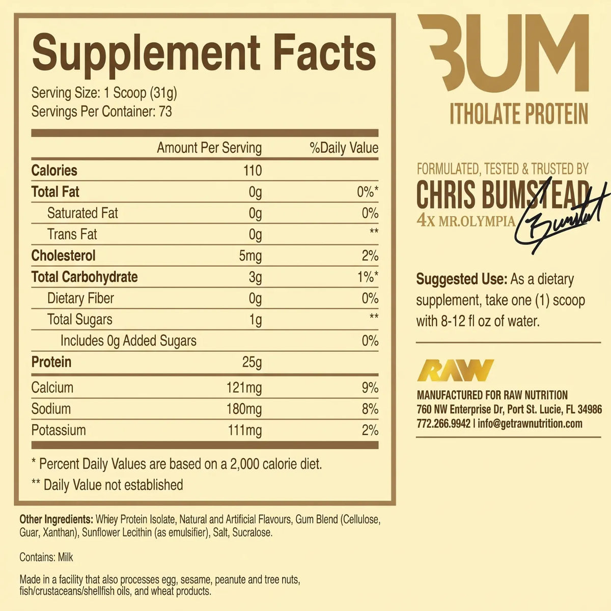 RAW CBUM Itholate Protein 5 lb | 2.27 kg | 25 g de proteína por porción | Aislado de proteína de suero microfiltrado | Bajo en carbohidratos y grasas | Suplemento alimenticio