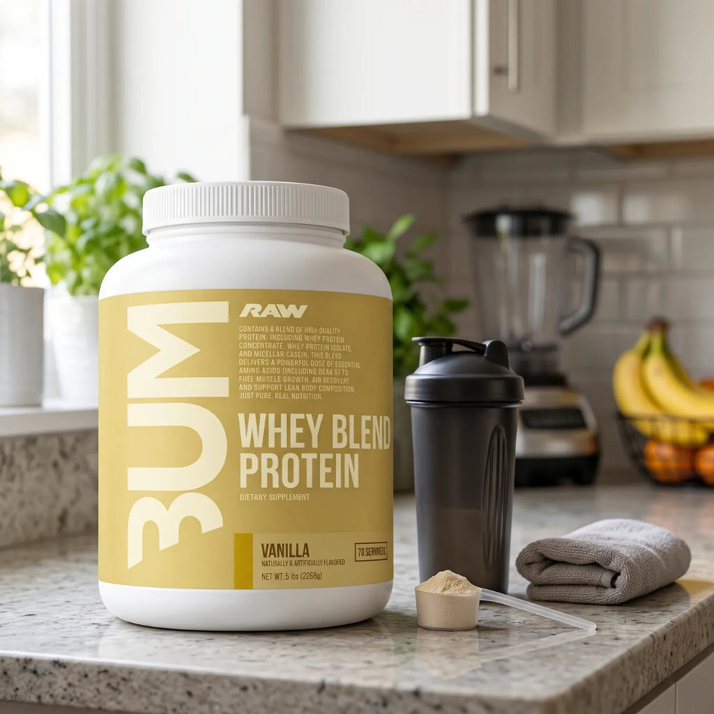 RAW CBUM Whey Blend Protein Vainilla 5 lb | 2.27 kg | 69 Servicios | 25 g de Proteína por Porción | Mezcla de Proteína de Suero | Bajo en Grasas y Carbohidratos | Suplemento alimenticio