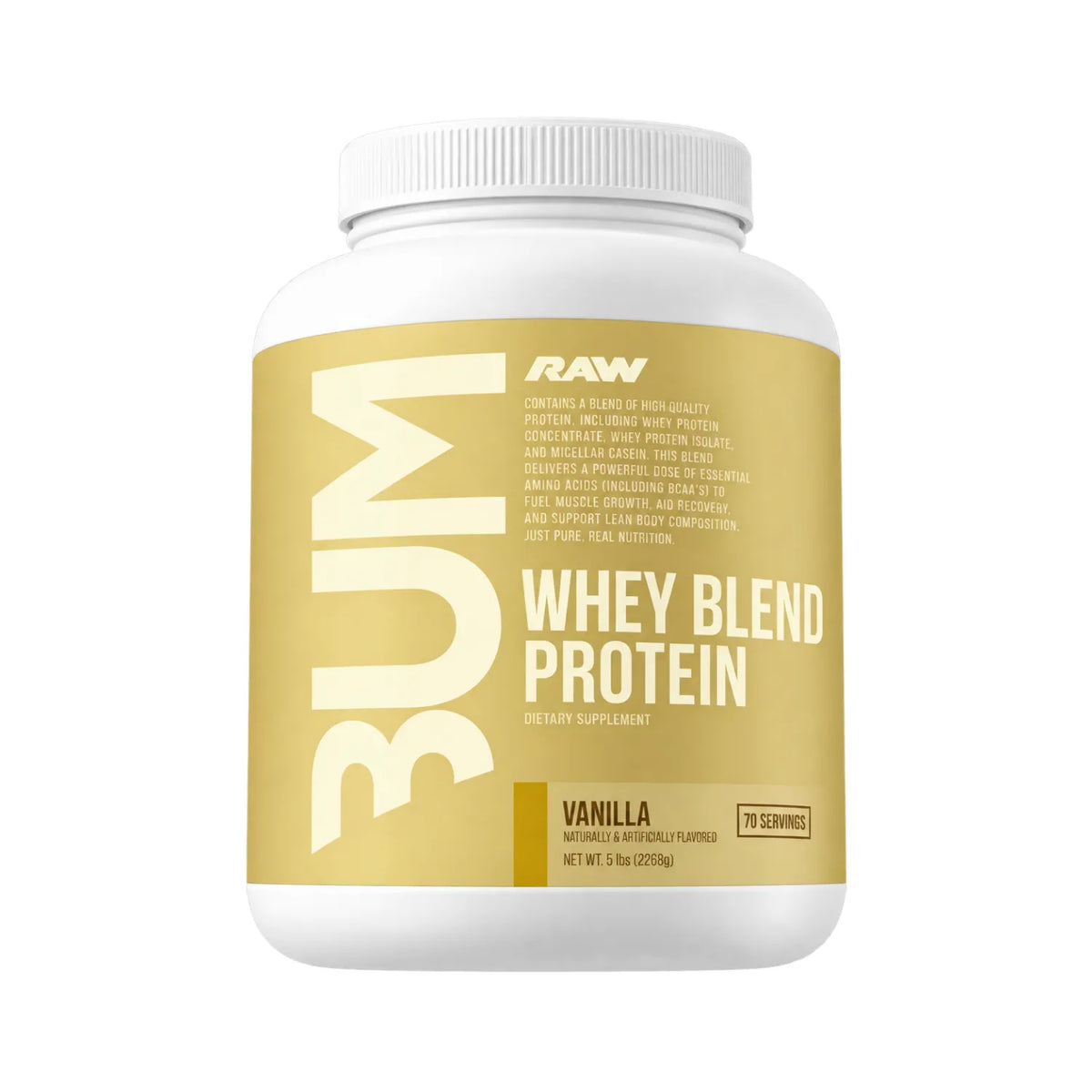 RAW CBUM Whey Blend Protein Vainilla 5 lb | 2.27 kg | 69 Servicios | 25 g de Proteína por Porción | Mezcla de Proteína de Suero | Bajo en Grasas y Carbohidratos | Suplemento alimenticio