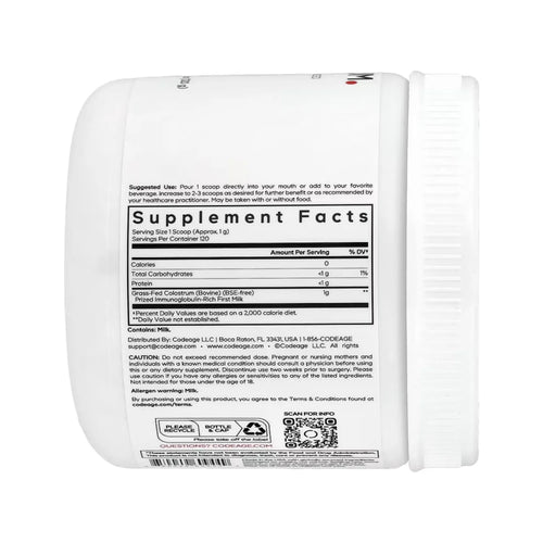 Codeage, Calostro En Polvo, Sin Sabor, 120 G (4,3 Oz)