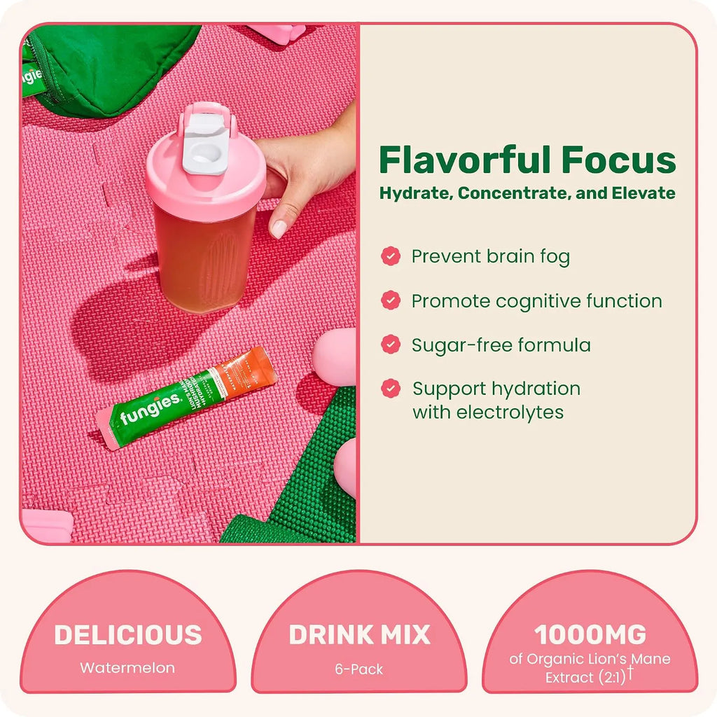 Fungies Lions Mane Mushroom Hydration Electrolyte Drink Mix 6 stick sandia