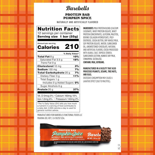 Barebells PROTEINA BARRA 12PZS DE 55gr SFN pumpkin spice
