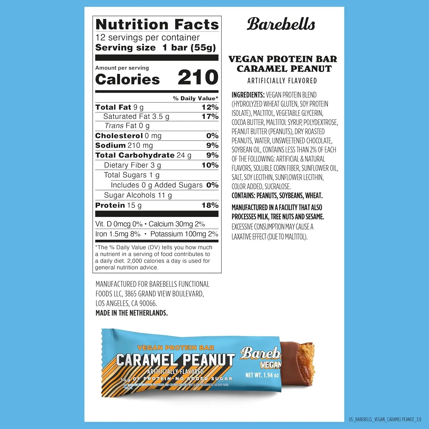 Barebells Barra Vegana De Proteína 12 Pzs Caramel Peanut