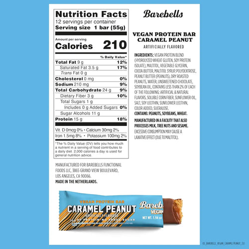 Barebells Barra Vegana De Proteína 12 Pzs Caramel Peanut
