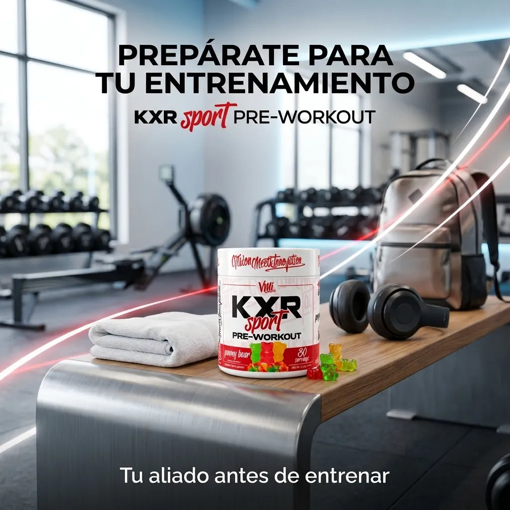 VMI Sports KXR Sport Pre-Workout 222g - 30 Servings Gummy Bear | Energía y Enfoque | Suplemento deportivo para rendimiento muscular | Fórmula con Beta-Alanina y Citrulina | Suplemento alimenticio