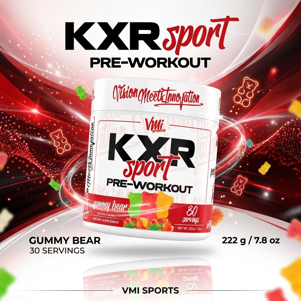 VMI Sports KXR Sport Pre-Workout 222g - 30 Servings Gummy Bear | Energía y Enfoque | Suplemento deportivo para rendimiento muscular | Fórmula con Beta-Alanina y Citrulina | Suplemento alimenticio
