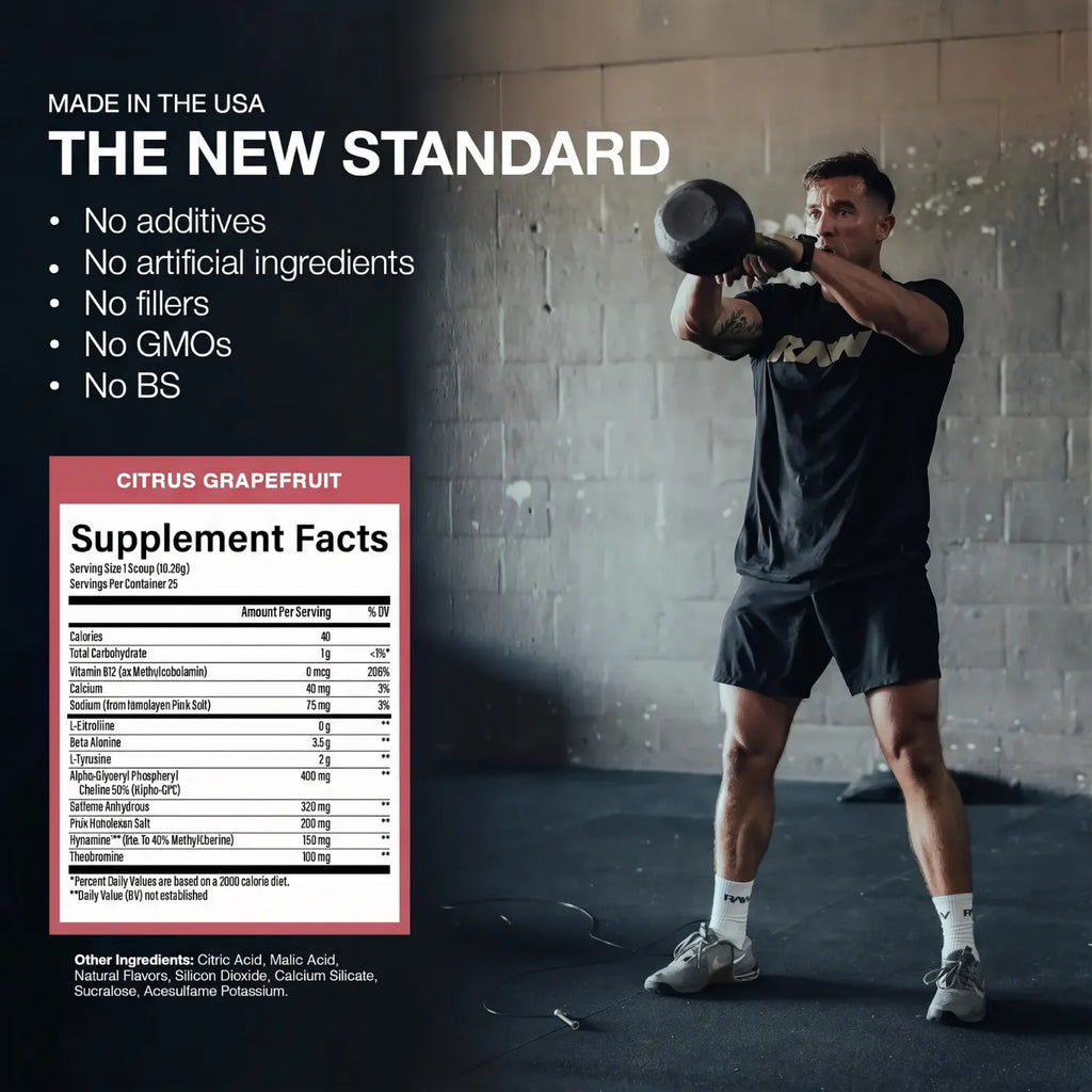 RAW CBUM Essential Charged Pre-Entreno 418.75 g | Sabor Sour Watermelon | 25 Servicios | 350 mg de Cafeína por Porción | Con L-Citrulina, Beta-Alanina, L-Tirosina y Alpha-GPC | Suplemento alimenticio