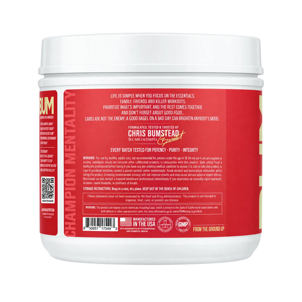 RAW CBUM Essential Charged Pre-Entreno 418.75 g | Sabor Sour Watermelon | 25 Servicios | 350 mg de Cafeína por Porción | Con L-Citrulina, Beta-Alanina, L-Tirosina y Alpha-GPC | Suplemento alimenticio