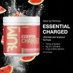 RAW CBUM Essential Charged Pre-Entreno 418.75 g | Sabor Sour Watermelon | 25 Servicios | 350 mg de Cafeína por Porción | Con L-Citrulina, Beta-Alanina, L-Tirosina y Alpha-GPC | Suplemento alimenticio