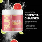 RAW CBUM Essential Charged Pre-Entreno 25 Servicios | Energía, enfoque y rendimiento deportivo | 350 mg de cafeína por porción | Con L-Citrulina, Beta-Alanina, L-Tirosina y Alpha-GPC | Suplemento alimenticio