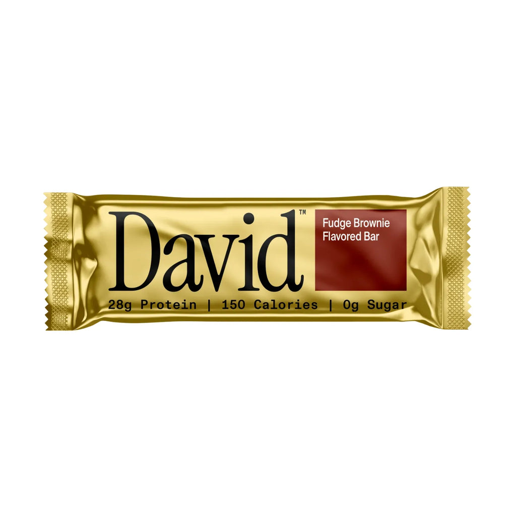 David Barra de Proteína 28 g de Proteína por Porción, Caja con 12 Piezas, Sabor Fudge Brownie