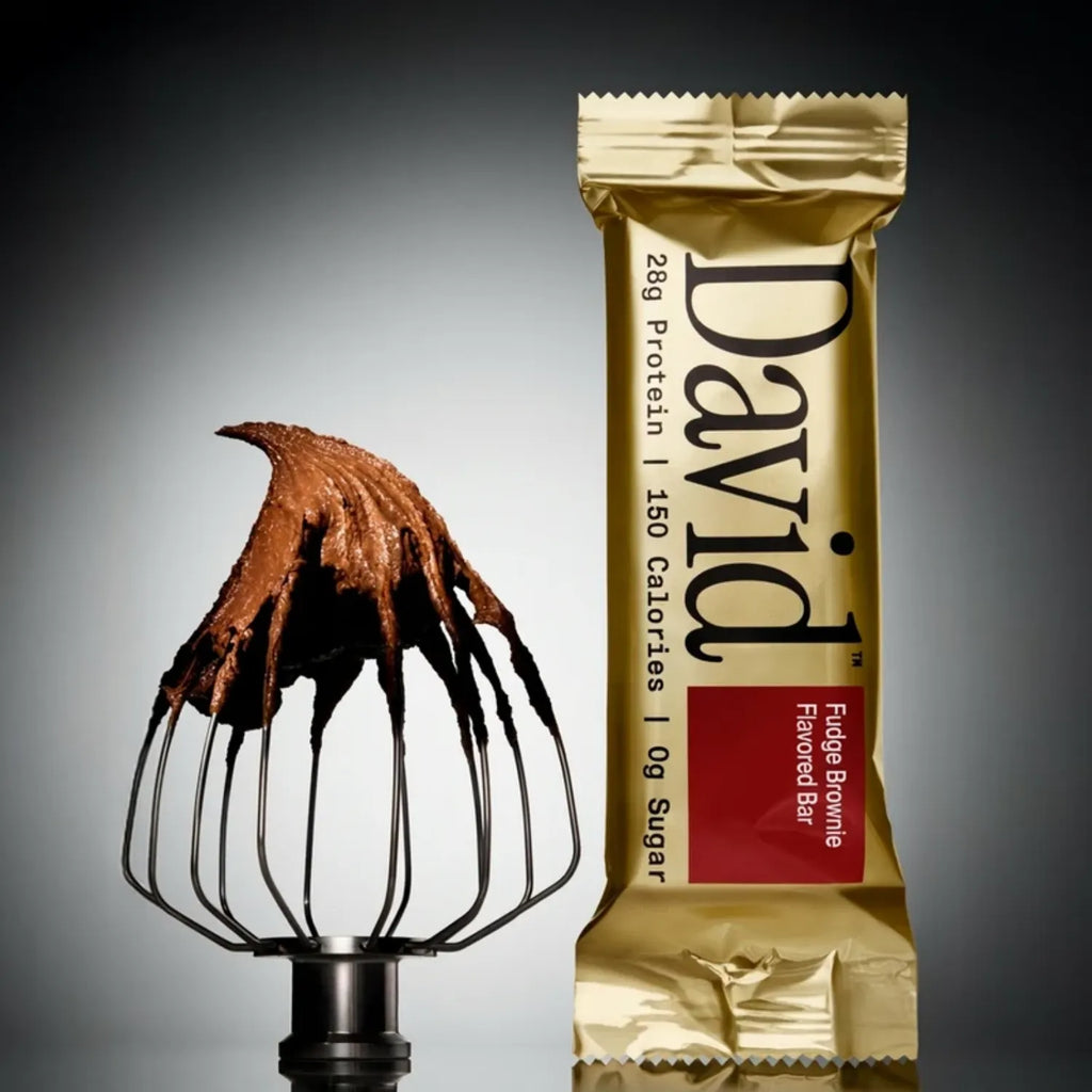 David Barra de Proteína 28 g de Proteína por Porción, Caja con 12 Piezas, Sabor Fudge Brownie