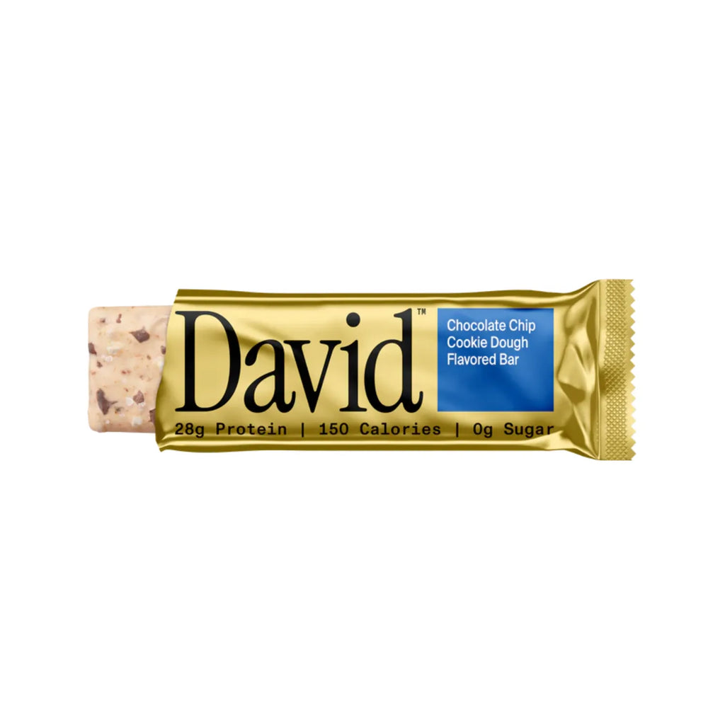 David Barra de Proteína 28 g de Proteína por Porción, Caja con 12 Piezas, Sabor Chocolate Chip Cookie Dough