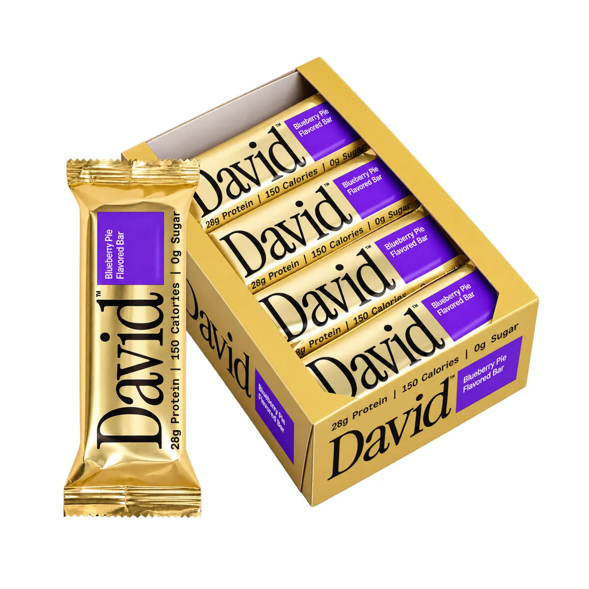 David Barra de Proteína 28 g de Proteína por Porción, Caja con 12 Piezas, Sabor Blueberry Pie