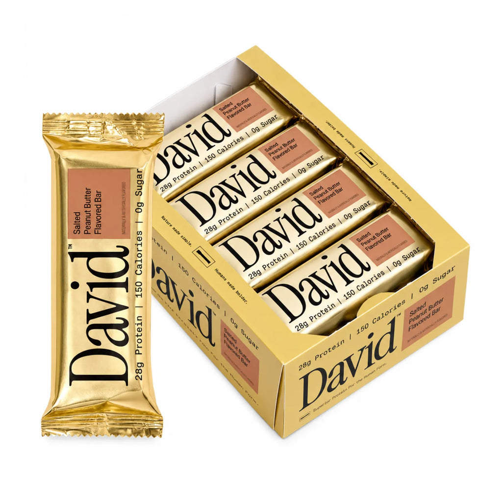 David Barra de Proteína 28 g de Proteína por Porción, Caja con 12 Piezas, Sabor Salted Peanut Butter