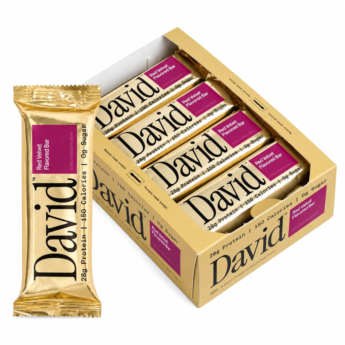 David Barra de Proteína 28 g de Proteína por Porción, Caja con 12 Piezas, Sabor Red Velvet