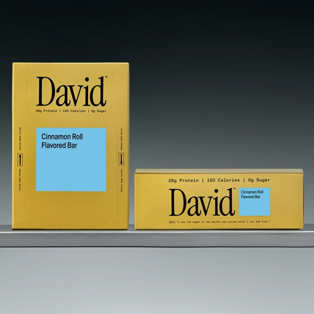 David Barra de Proteína 28 g de Proteína por Porción, Caja con 12 Piezas, Sabor Cinnamon Roll