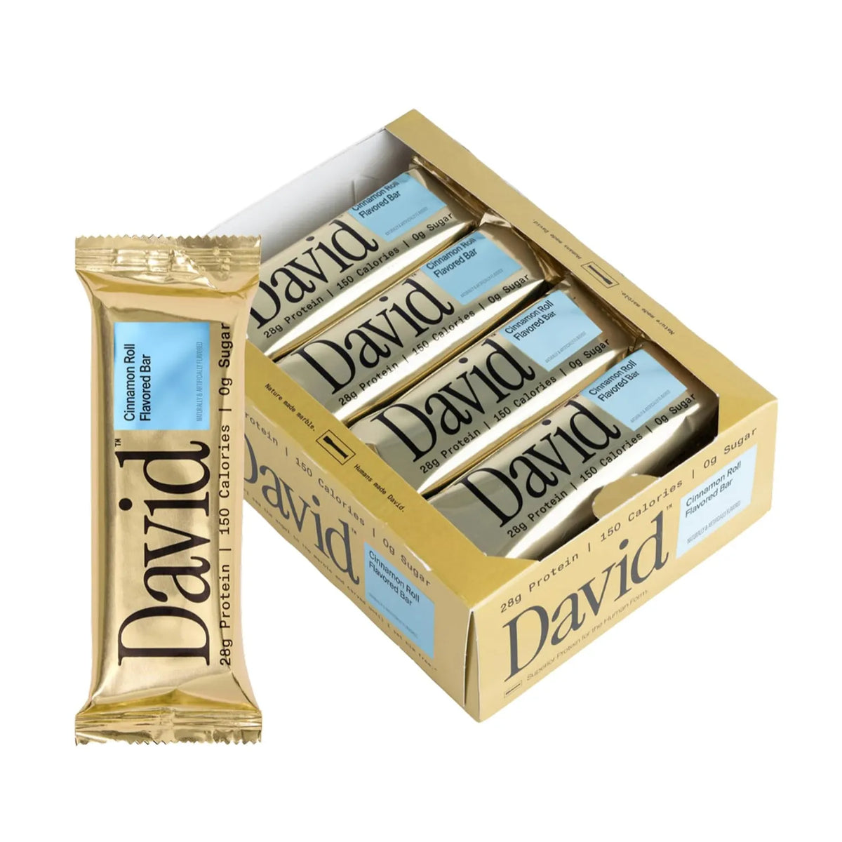 David Barra de Proteína 28 g de Proteína por Porción, Caja con 12 Piezas, Sabor Cinnamon Roll