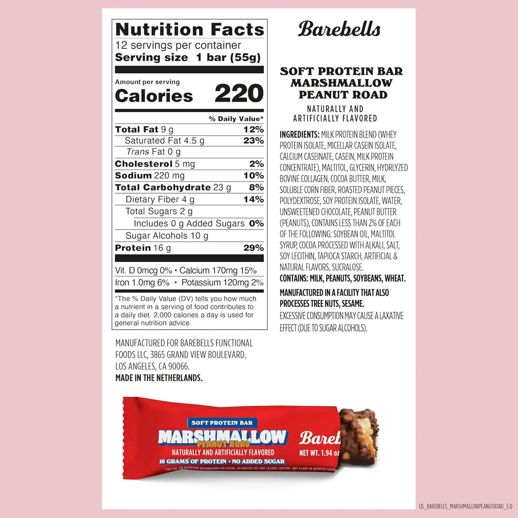 Barebells Barras De Proteina 12 Pzs De 55 Grs Softbar Marshmallow Peanut Road