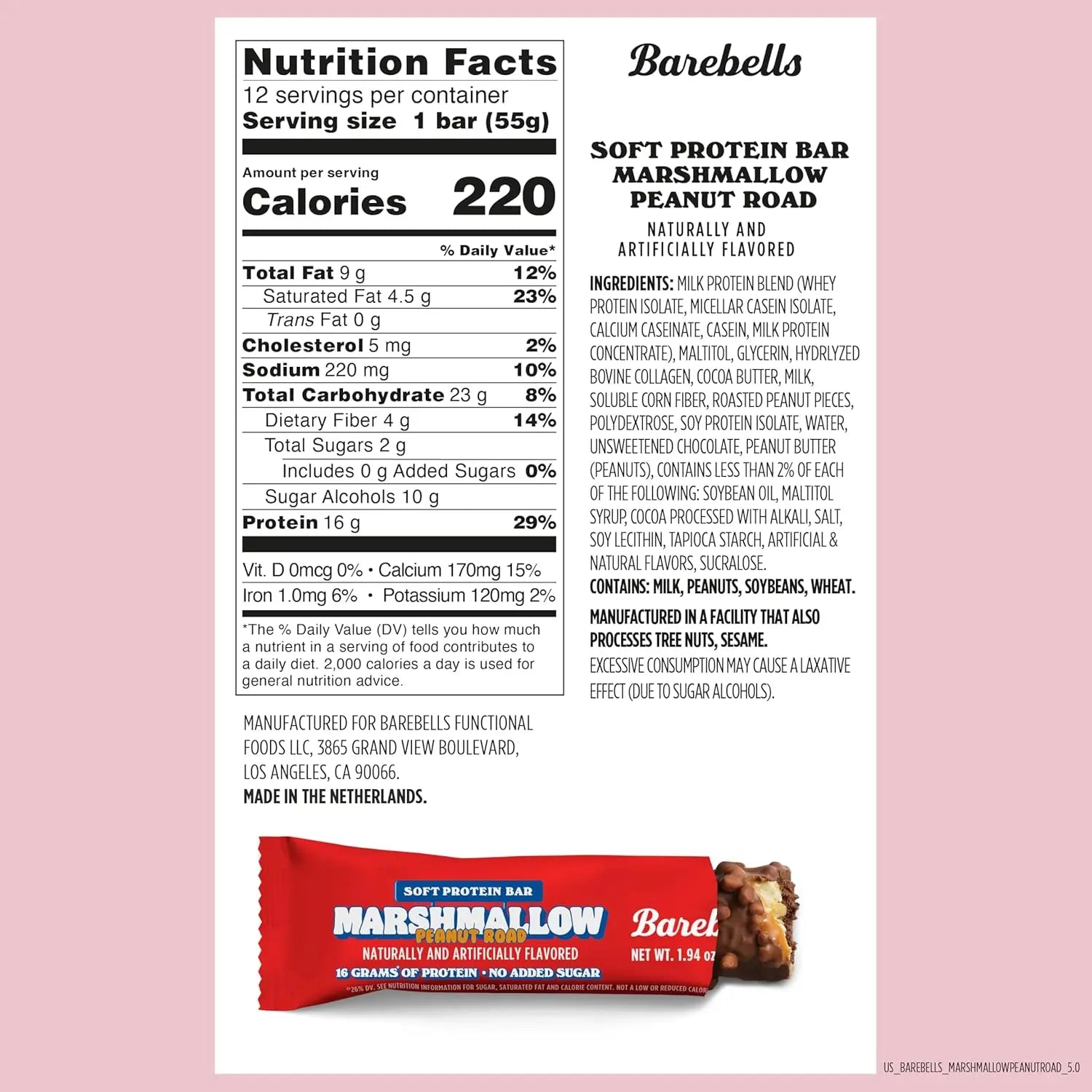 Barebells Barras De Proteina 12 Pzs De 55 Grs Softbar Marshmallow Peanut Road