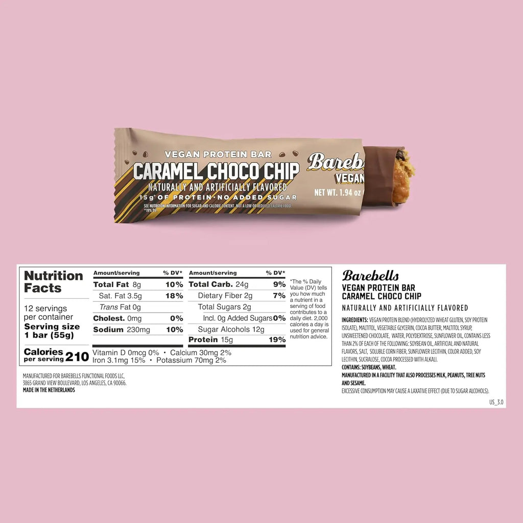 Barebells Barra Vegana De Proteina 12pzs De 55gr caramel choco chip