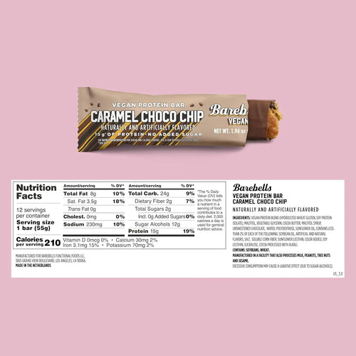 Barebells Barra Vegana De Proteina 12pzs De 55gr caramel choco chip