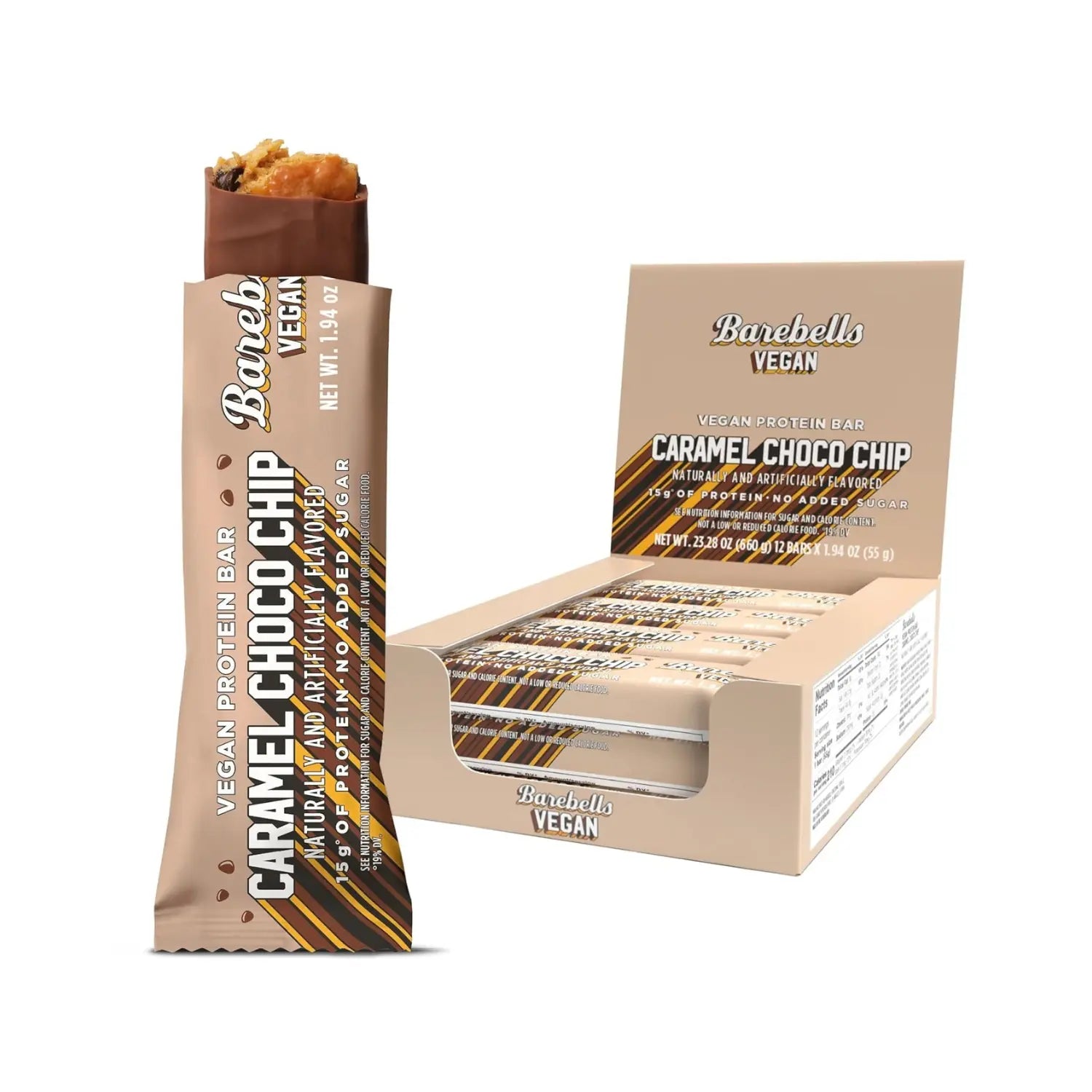 Barebells Barra Vegana De Proteina 12pzs De 55gr caramel choco chip