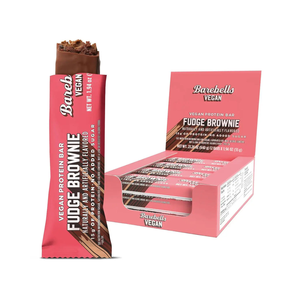 BAREBELLS BARRA VEGANA 12PZS DE 55gr  FUDGE BROWNIE