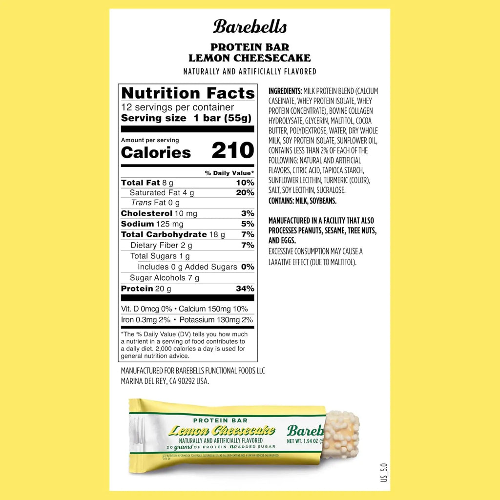 Barebells Barras De Proteina 12 Pzs De 55 Grs Sabor Lemon Cheesecake