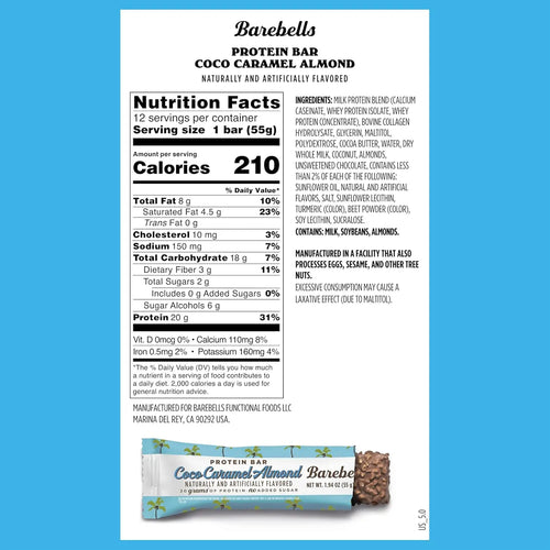 BAREBELLS PROTEINA BARRA 12PZS DE 55gr SFN COCONUT CARAMEL ALMOND