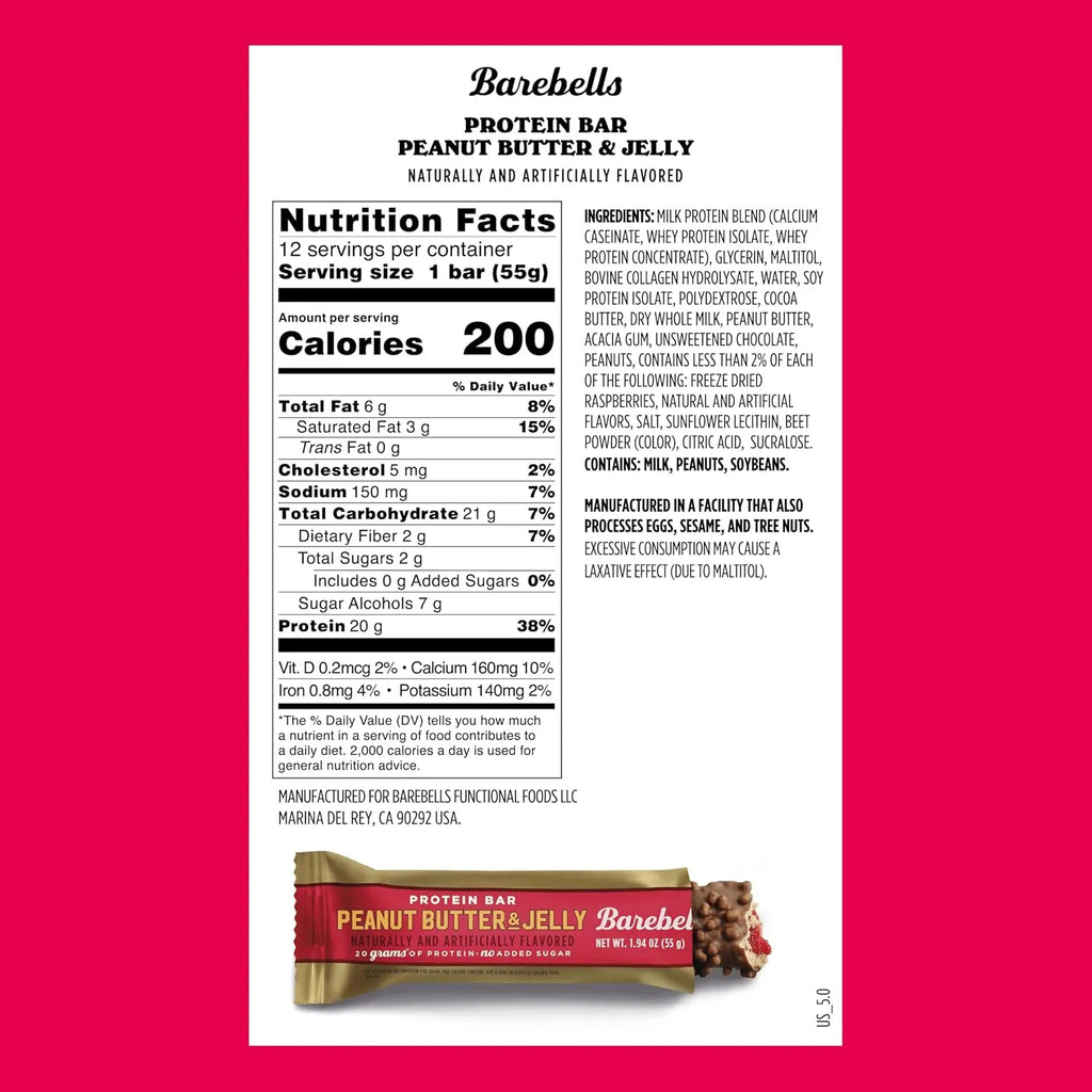 Barebells Barras De Proteina 12 Pzs De 55 Grs Peanut Butter & Jelly