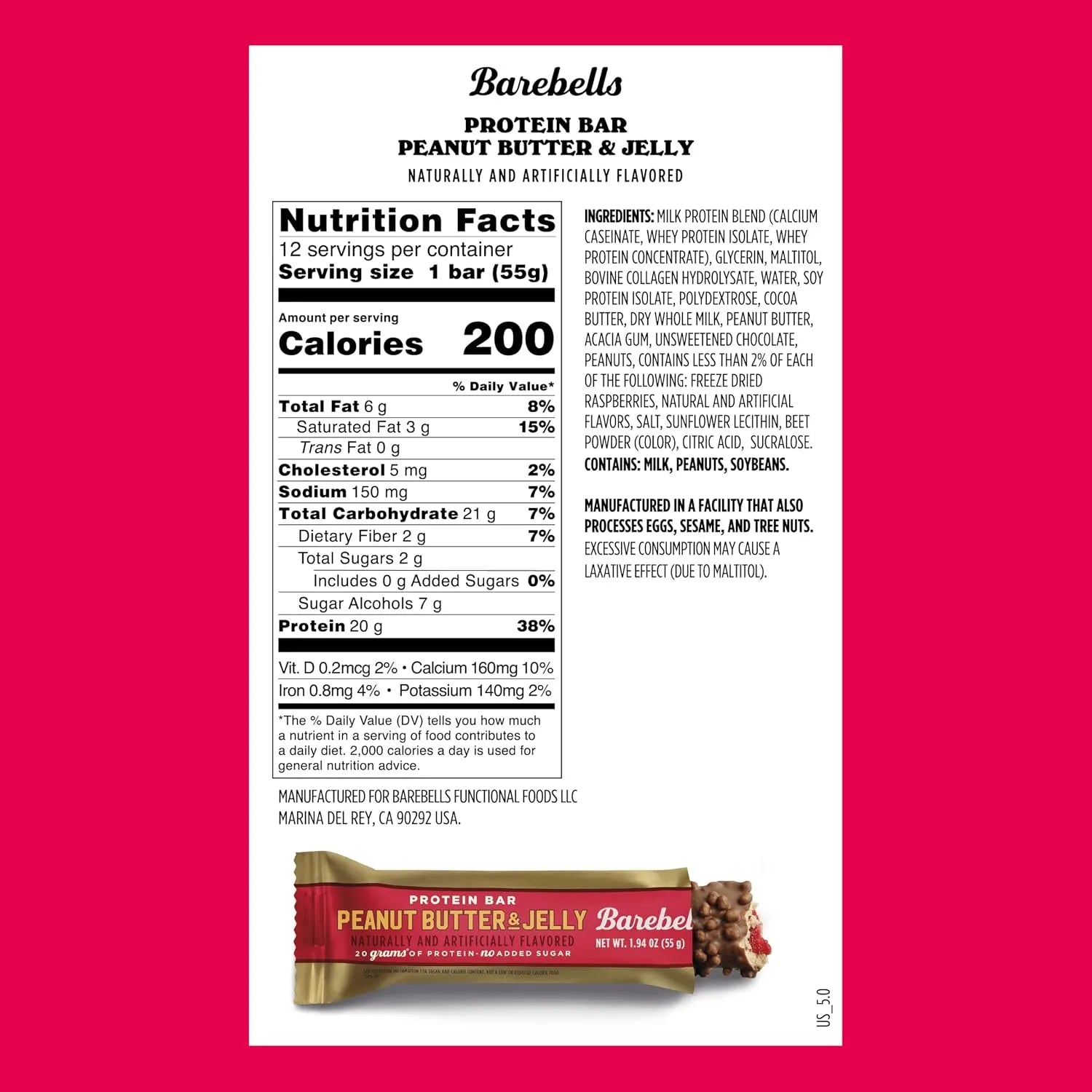 Barebells Barras De Proteina 12 Pzs De 55 Grs Peanut Butter & Jelly