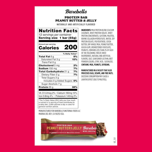 Barebells Barras De Proteina 12 Pzs De 55 Grs Peanut Butter & Jelly