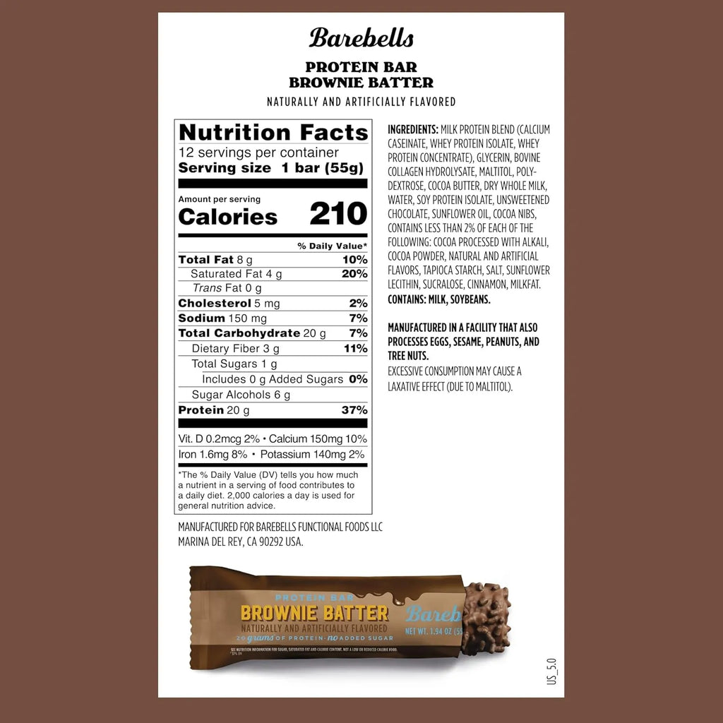 Barebells Proteina Barra 12 Pzs De 55Gr Brownie Batter