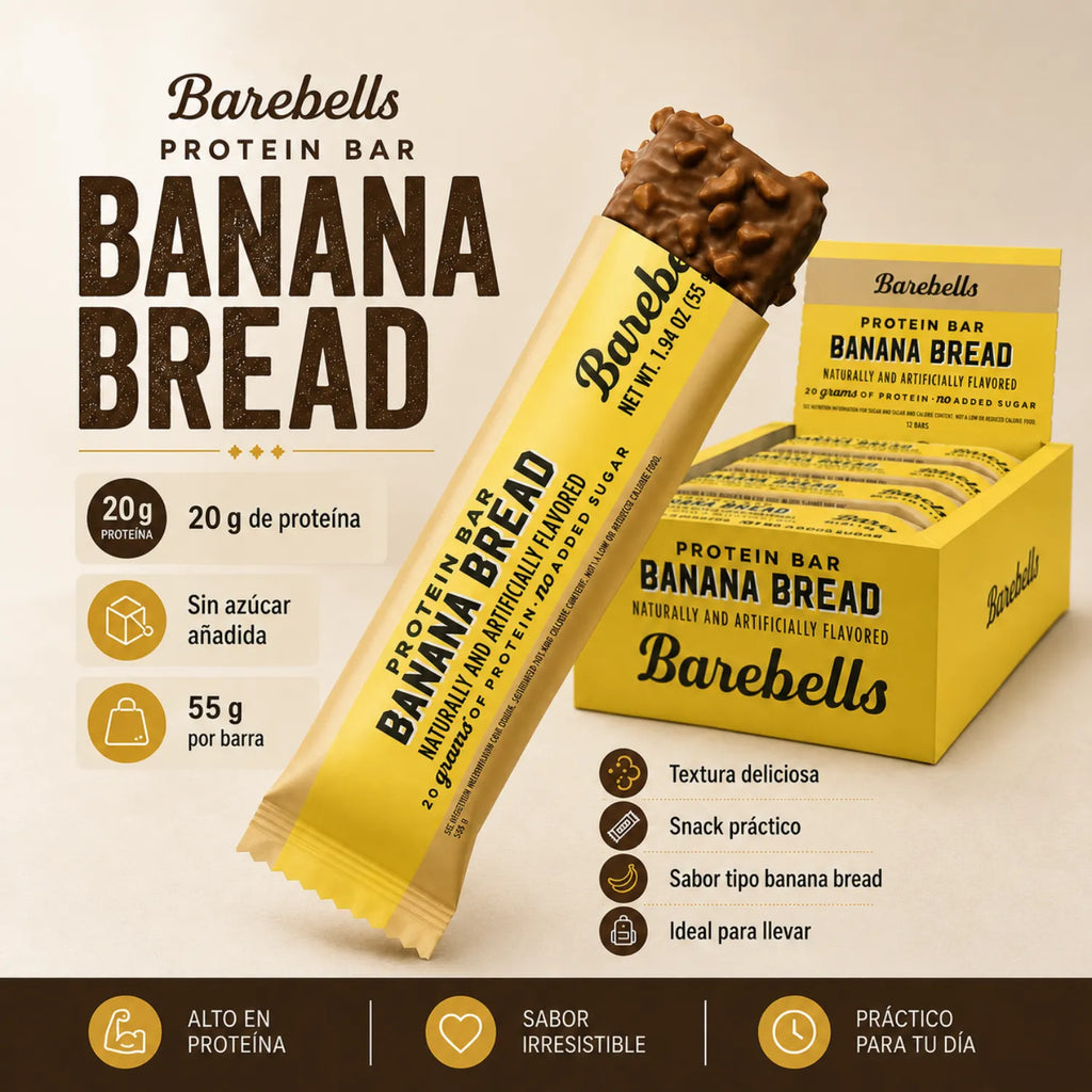 Barebells Protein Bar | Barra de Proteína 20 g | 12 Barras de 55 g | Sabor Banana Bread