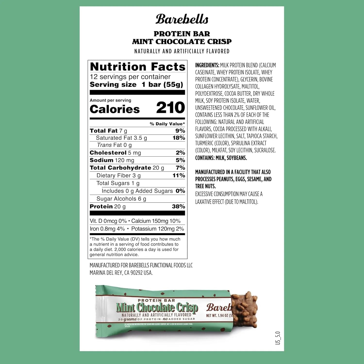 Barebells Barras de Proteína 12 Barras de 55 grs Sabor Mint Chocolate Crisp