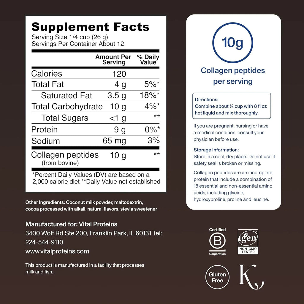 Vital Proteins Collagen Creamer Sustituto de Crema Con Colágeno 12 Servicios Sabor Mocha