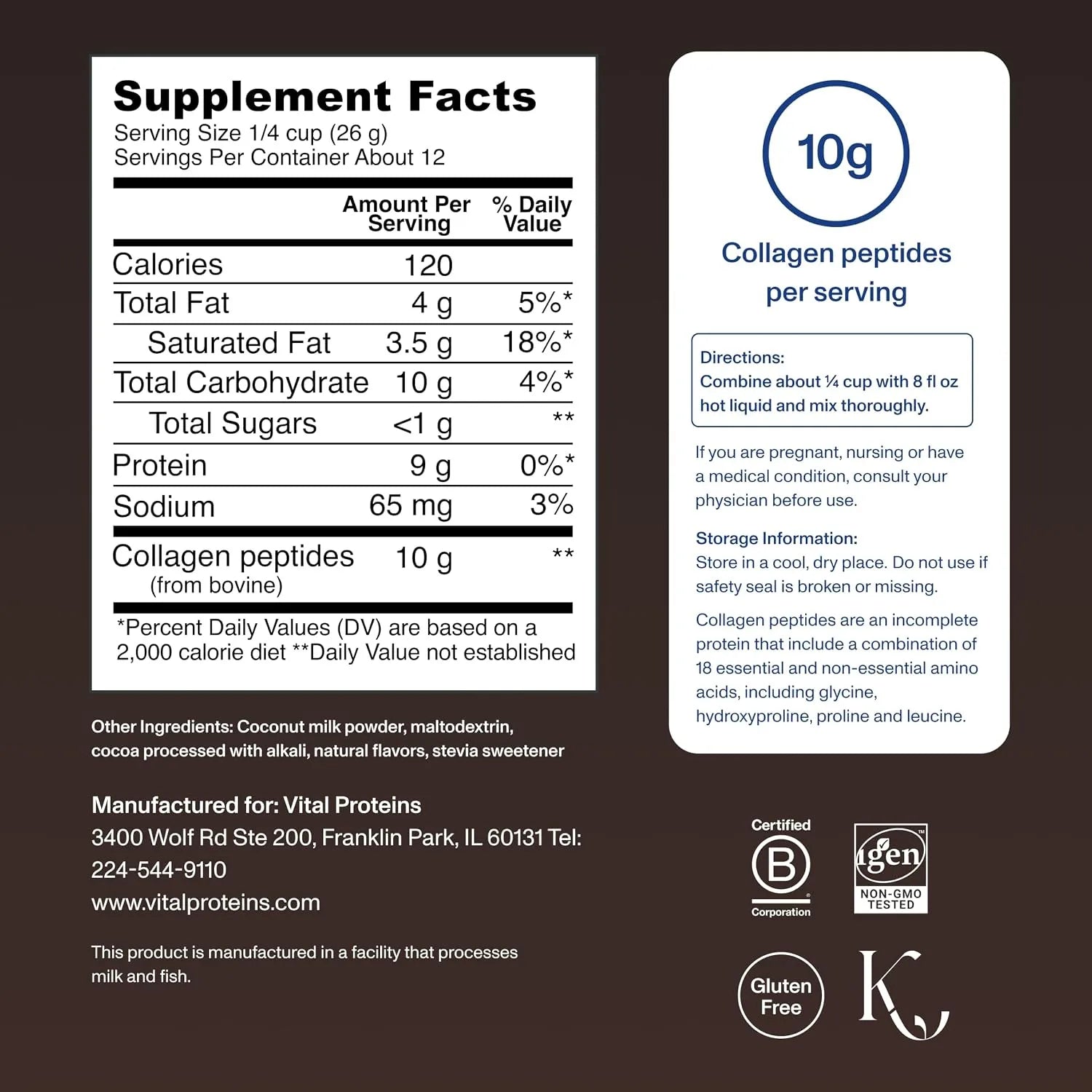 Vital Proteins Collagen Creamer Sustituto de Crema Con Colágeno 12 Servicios Sabor Mocha