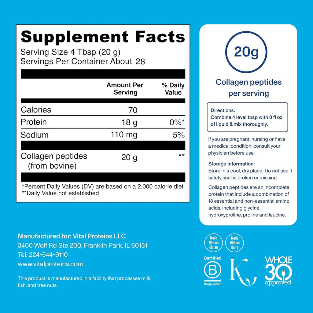 Vital proteins Collagen peptides Péptidos De Colágeno Sin Sabor 28 Servicios 567 Gramos