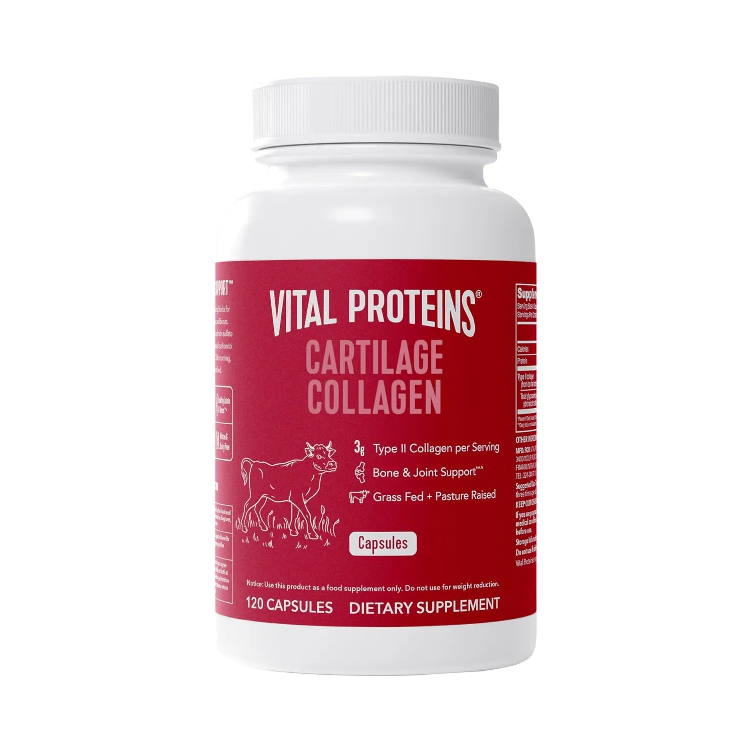 Vital Proteins Cartilage Collagen | Colágeno Tipo II | 30 Servicios 120 Cápsulas