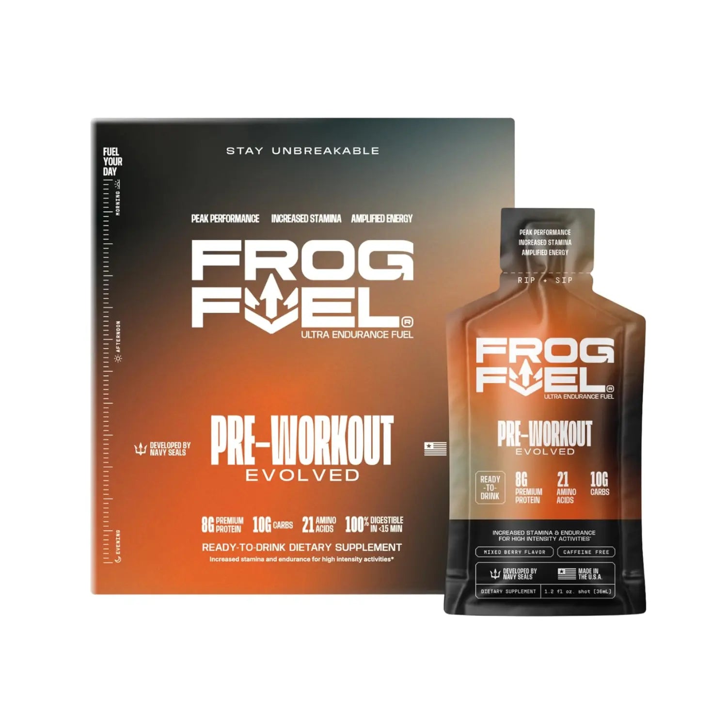Frogfuel ultra pre entreno + proteina liquida 24 shots sfn mixed berry