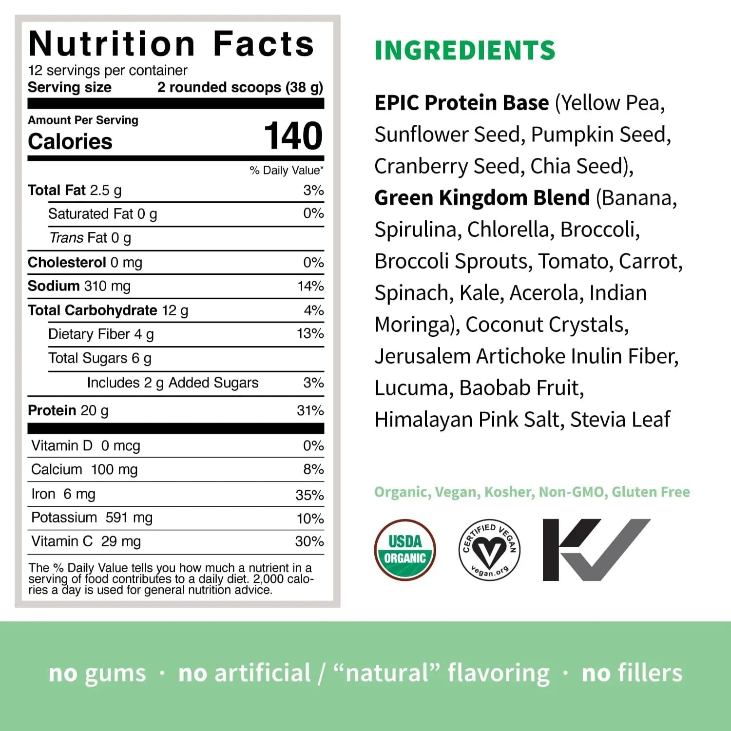 Sprout L Epic Protein Green Kingdom Proteina Vegana 455 grs Sfn