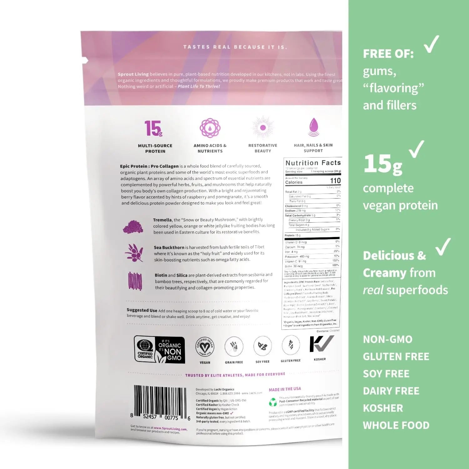 Sprout Living Epic Protein Pro colágeno, vegana  364gr Sfn