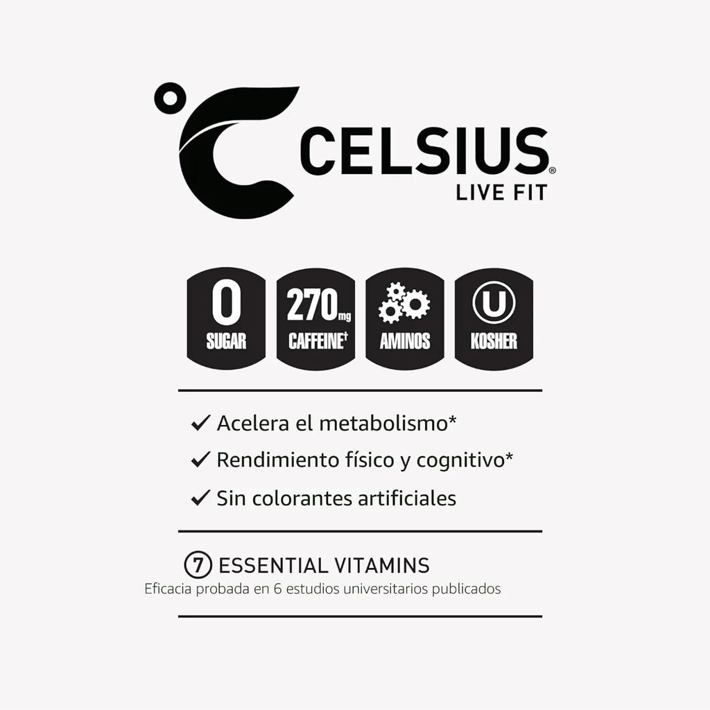 Celsius Essentials Bebida Energética Carbonatada Sabor Watermelon Ice Sin Azúcar, 12 Latas de 473 ml