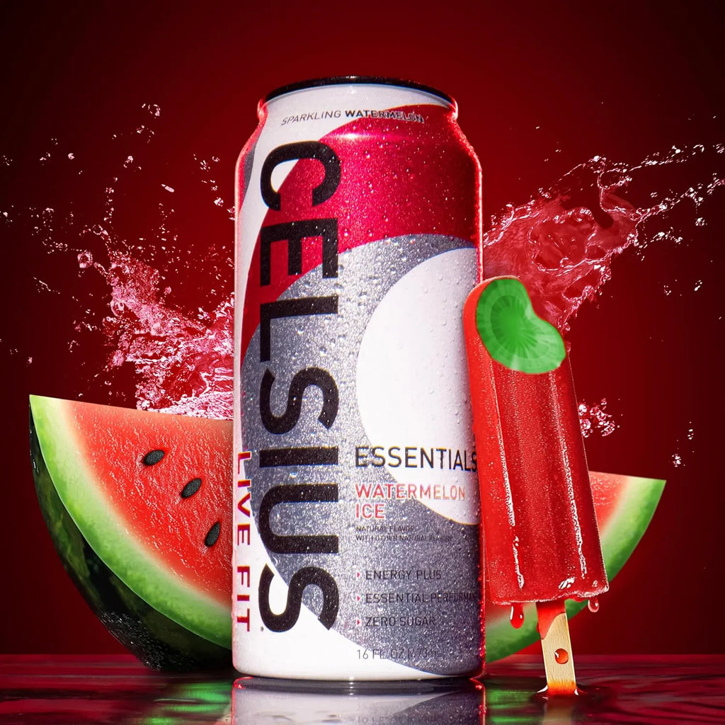 Celsius Essentials Bebida Energética Carbonatada Sabor Watermelon Ice Sin Azúcar, 12 Latas de 473 ml