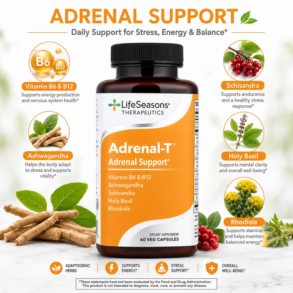 LifeSeasons, Adrenal-T, Apoyo adrenal, 60 cápsulas vegetarianas
