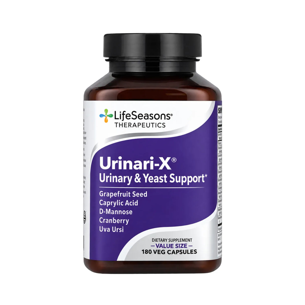 LifeSeasons Urinari-X 180 Cápsulas Vegetales | Apoyo a la salud urinaria y vaginal | Con D-Manosa, Arándano Rojo y Ácido Caprílico | Equilibrio de la microflora | Suplemento alimenticio